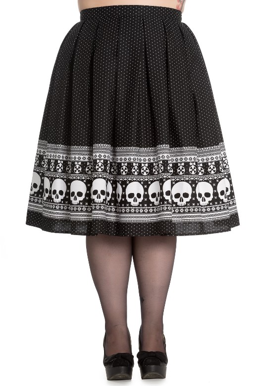 Hell Bunny Plus Size Black & White Halloween Skull Gothic Clara Skirt