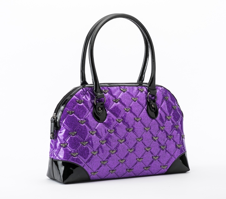 Rock Rebel Purple Mina Quilted Handbag with Bats Purse by GG Rose