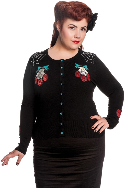 Hell Bunny Plus Size Gothic Black Sugarskull Cat Spider Cardigan