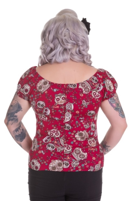 Hell Bunny Plus Size Red Rockabilly Skull Love Top - Click Image to Close