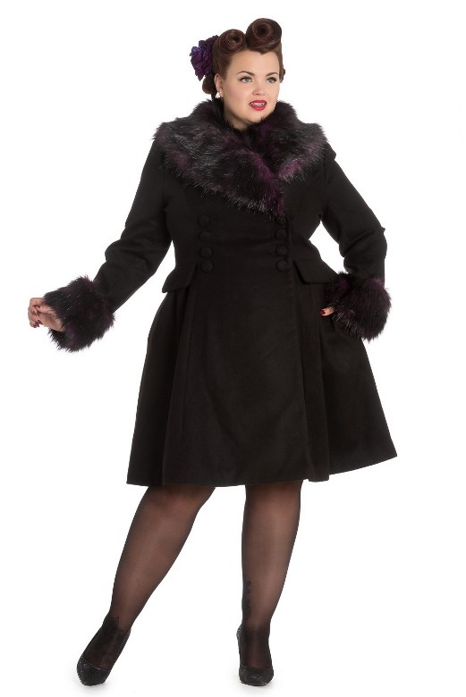 Hell Bunny Plus Size Black & Purple Faux Fur Gothic Rock Noir Coat