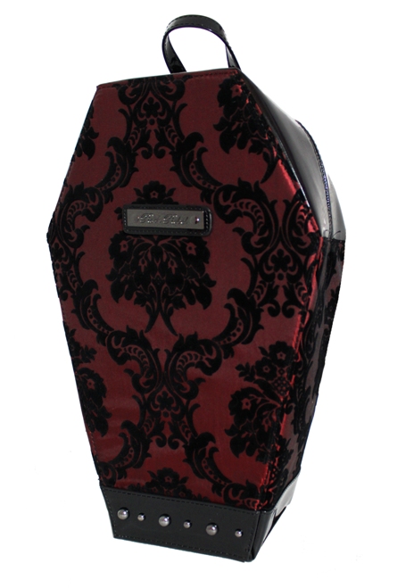 Madame Mistress Damask Burgundy Red PVC Coffin Backpack by Rock Rebel