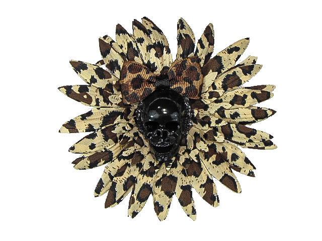 Hairy Scary Cheetah & Black Skull & Leopard Bow Hairlot Skull Hair Clip