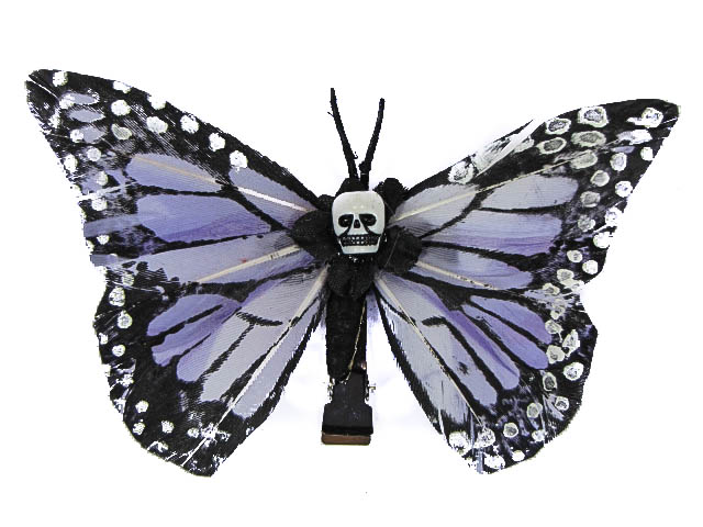 Hairy Scary Lavendar Medium Kahlovera Skull Butterfly Feather Hair Clip