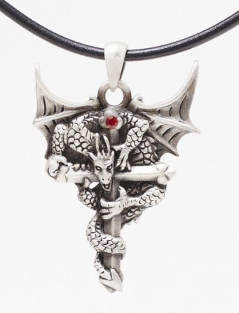 Dragon Cross Necklace w Red Jewel