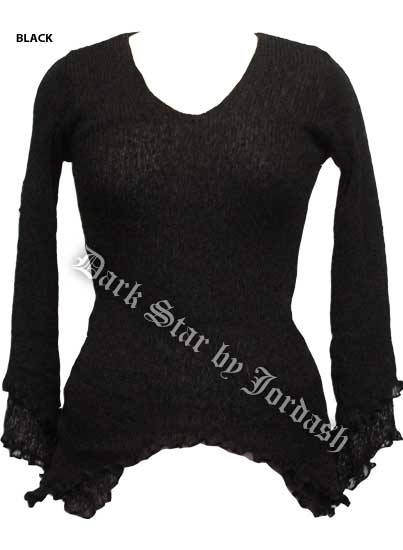 Dark Star Black Long Sleeve Rayon Knit Gothic Top