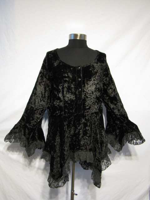 Dark Star Black Gothic Velvet Lace Renaissance Bell Sleeve Top [JD/BL ...