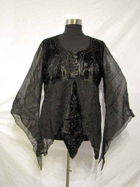 Dark Star Black Gothic Velvet Georgette Mesh Renaissance Blouse