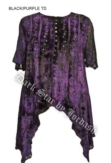 Dark Star Black Purple Velvet Irregular Hem Shirt - Click Image to Close