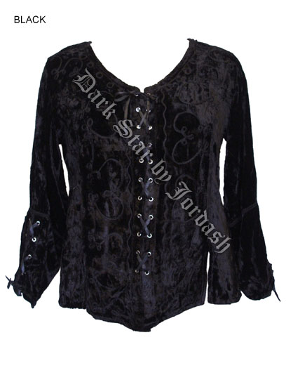 Dark Star Black Gothic Velvet Renaissance Gothic Lace Up Top - Click Image to Close