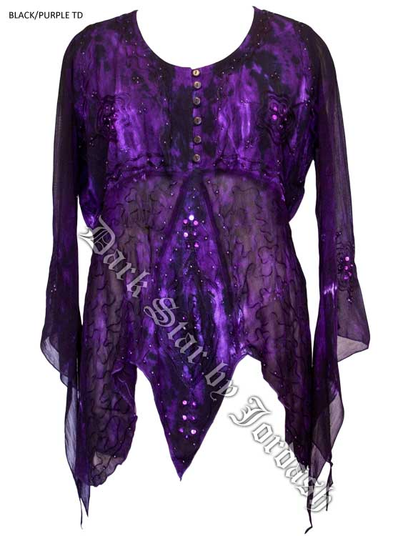 Dark Star Purple Black Gothic Georgette Mesh Renaissance - Click Image to Close