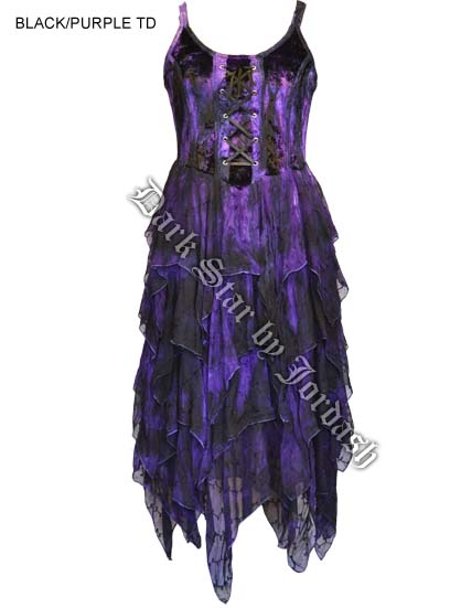 Dark Star Black Purple Corset Witchy Hem Dress - Click Image to Close