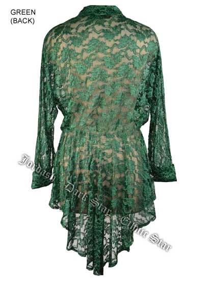Dark Star Green Lace Gothic Duster Jacket w Frog Fastening - Click Image to Close