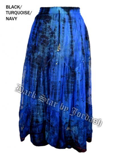 Dark Star Plus Size Long Black & Turquoise & Navy Lace Georgette Mesh Skirt - Click Image to Close