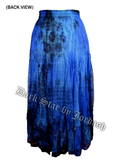 Dark Star Plus Size Long Black & Turquoise & Navy Lace Georgette Mesh Skirt - Click Image to Close