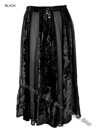 Dark Star Plus Size Long Black Velvet Georgette  Skirt