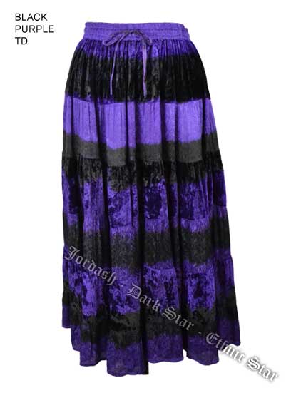 Dark Star Plus Size Long Purple & Black Velvet Jacquard Satin Skirt - Click Image to Close