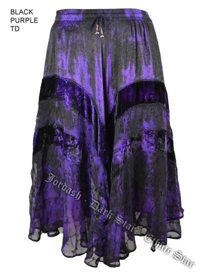 Dark Star Plus Size Long Purple & Black Jacquard Satin Embroidered Georgette  Skirt