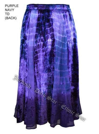 Dark Star Plus Size Long Purple & Navy Tie Dye Velvet Georgette Skirt - Click Image to Close