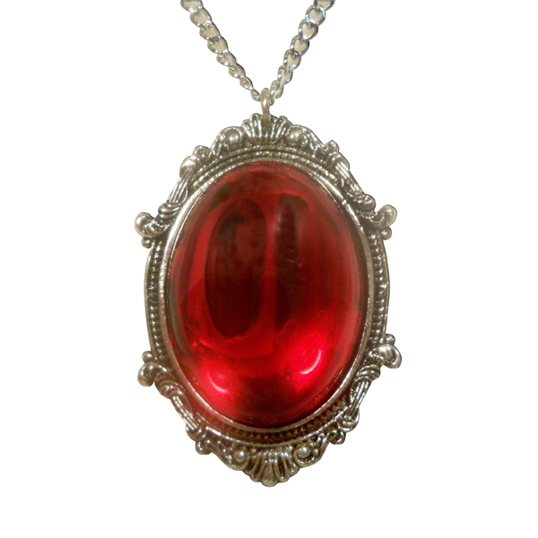 Gothic Blood Red Cabochon in Victorian Frame Pewter Necklace