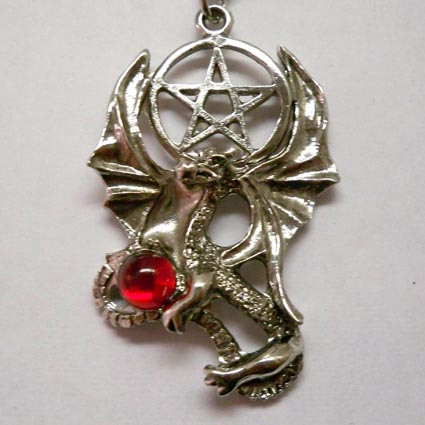 Dragon Necklace w Pentacle Holding Crimson Orb