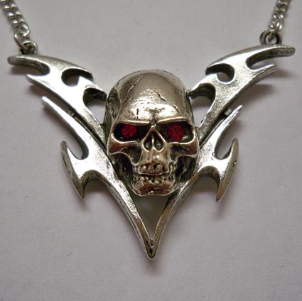 Skull w Red Eyes Chevron Necklace