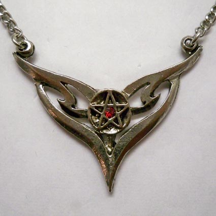 Pentacle w Wings & Red Stone Necklace