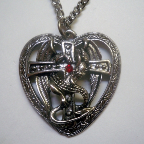 Dragon Surrounding Cross in Heart Necklace
