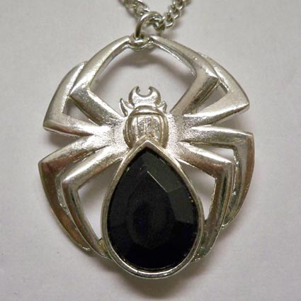 Polished Spider with Black Stone Necklace