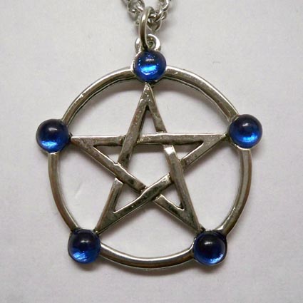 Pentacle w Blue Stones Necklace