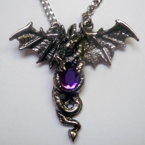 Entwined Dragon w Amethyst Stone Necklace