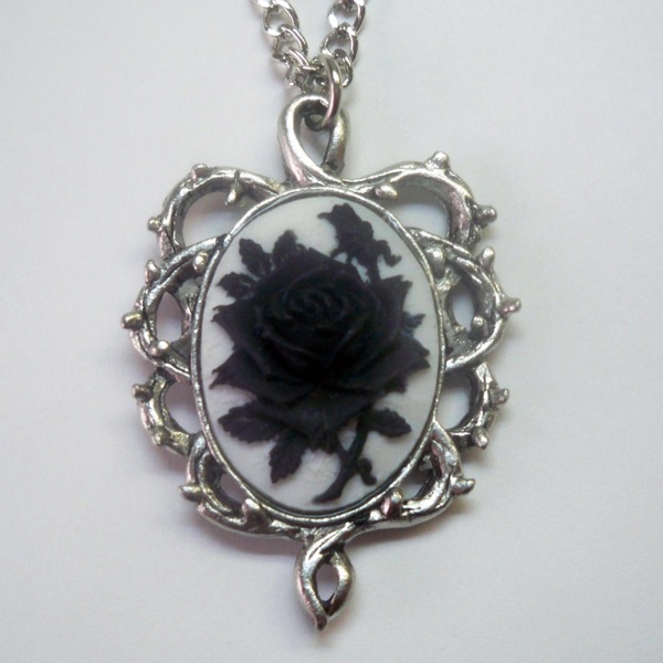 Black & White Rose Cameo Necklace