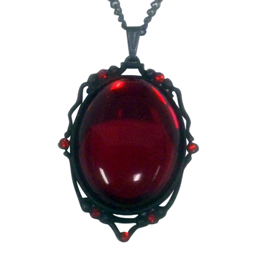 Blood Red Cabochon Set in Matte Black Frame Necklace