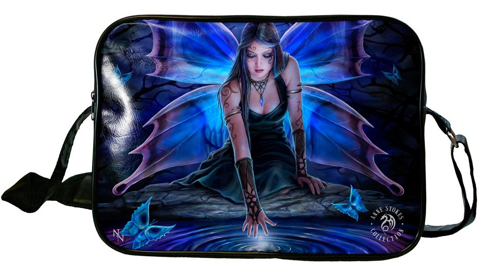 Gothic Blue and Purple Mystical Butterfly Fairy Immortal Flight Side Bag by Anne Stokes - Click Image to Close