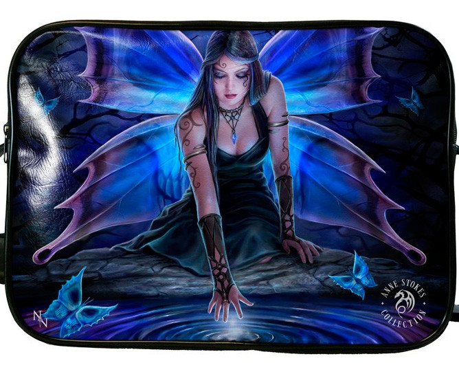 Gothic Blue and Purple Mystical Butterfly Fairy Immortal Flight Side Bag by Anne Stokes - Click Image to Close