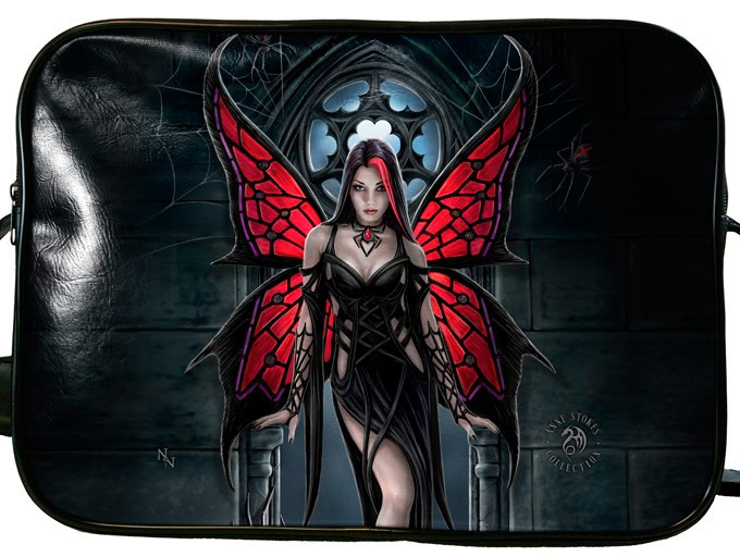 Gothic Black and Red Butterfly Black Widow Fairy Aracnafaria Side Bag by Anne Stokes - Click Image to Close