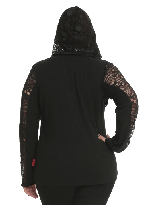 Tripp Plus Size Gothic Black Skull Lace Mesh Zip Hoodie - Click Image to Close