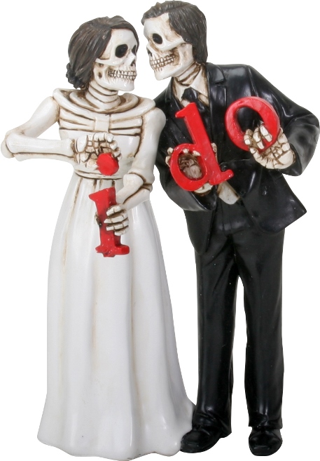New Wedding Cake Topper-Groom Bride Halloween Skeleton Statue Love Never Dies 