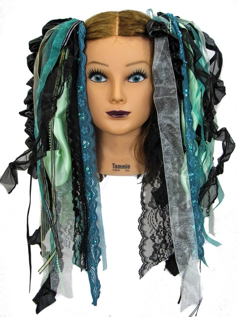 SeaBreeze & Black Gothic Ribbon Hair Falls by Dreadful Falls