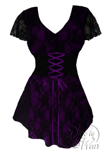 Plus Size Purple and Black Lace Sweetheart Corset Top - Click Image to Close