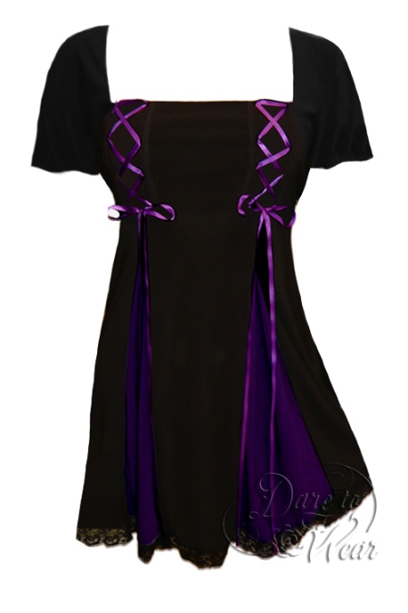 Plus Size Short Sleeve Gemini Princess Black &  Purple Gothic Corset Top