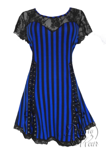 Plus Size Gothic Lace Roxanne Corset Top in Blue Vertigo