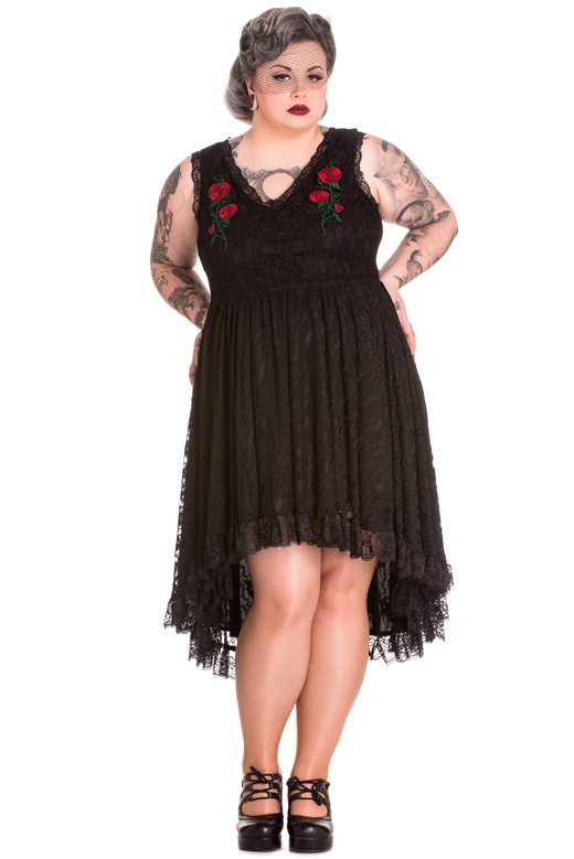 Spin Doctor Plus Size Black Gothic Lace Hi Low Selena Rose Maxi Dress - Click Image to Close