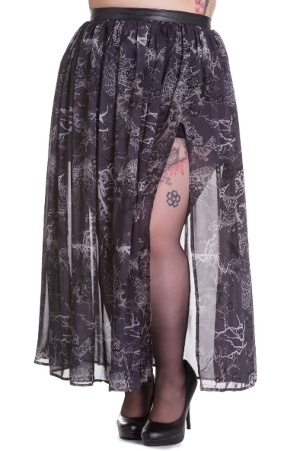 Spin Doctor Plus Size Gothic Spiderweb Skull Raven Altaira Maxi Skirt