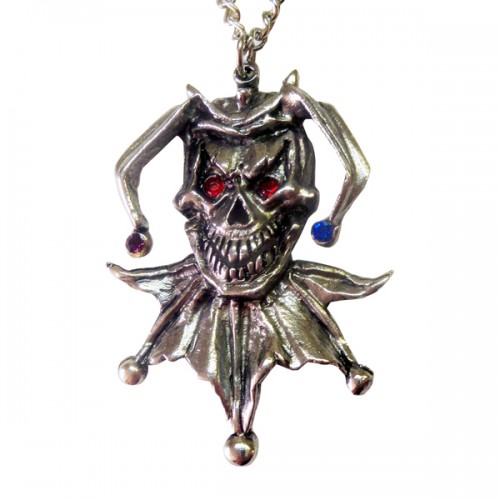 Skull Jester with Multi Colored Crystals Necklace