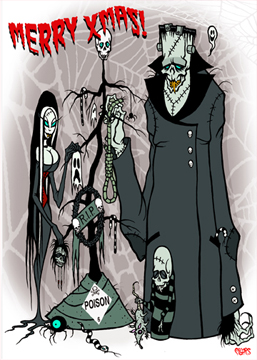 Merry X Mas Adam's Family Toxic Toons Spooky Greeting Card