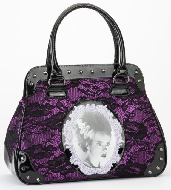 Universal Monsters Bride of Frankenstein Black and Purple Lace  Handbag