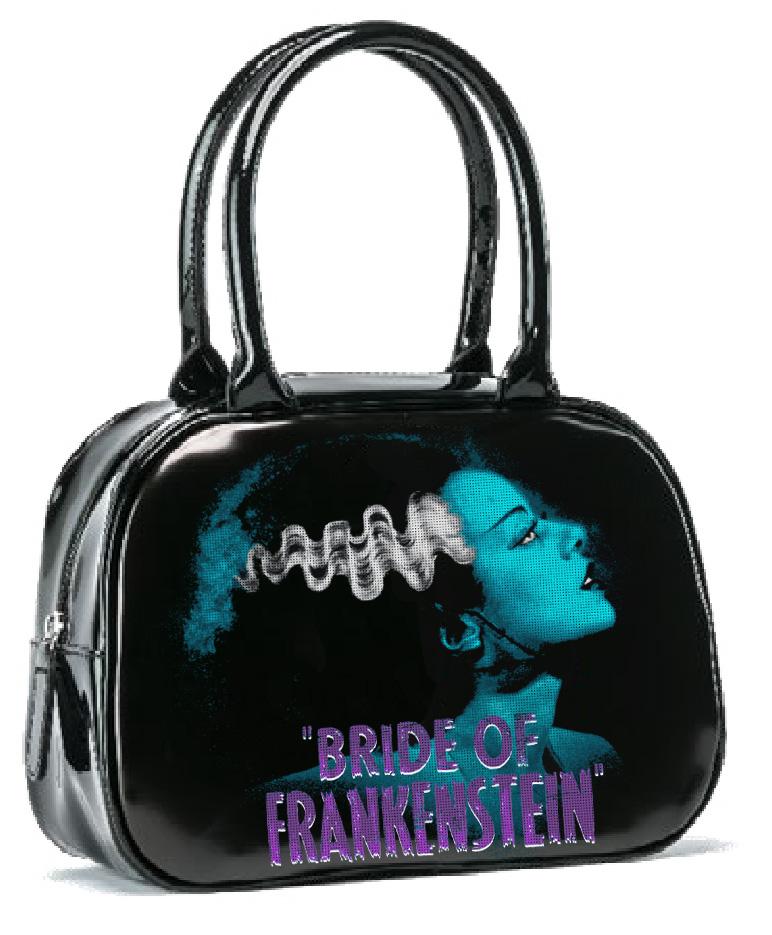 Black and Blue Universal Monsters Bride of Frankenstein Bowler Purse Handbag