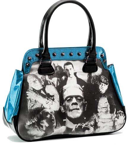 Universal Monsters Blue Glitter Black & White Monster Collage Handbag