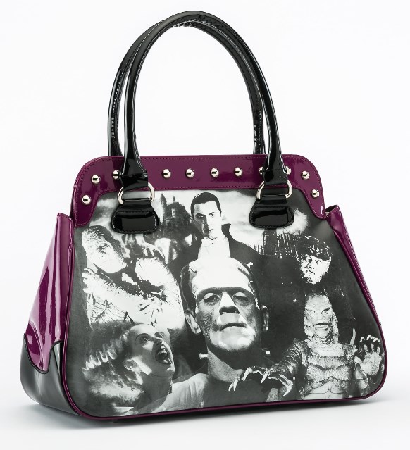 Universal Monsters Purple Black and White Monster Collage Handbag
